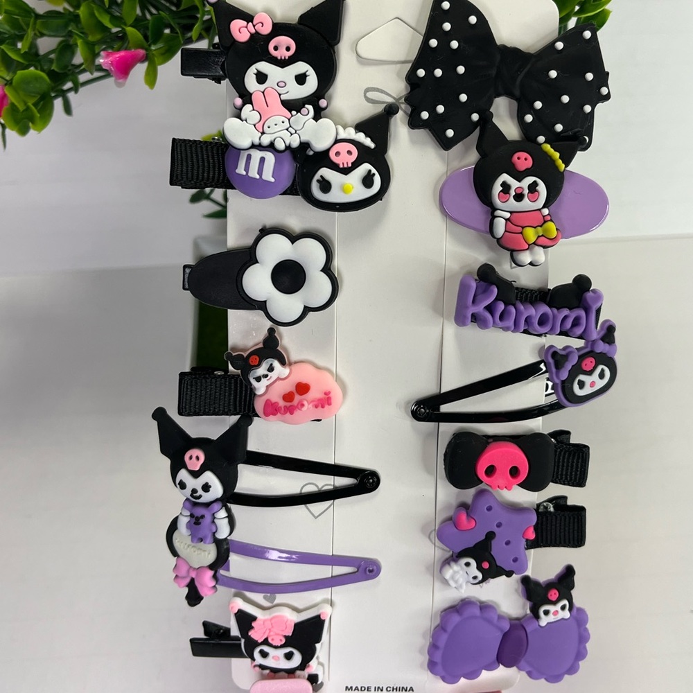 Kuromi Hair Clips 14pc, Hair Accessories, Sanrio Hair Clips, Kawaii